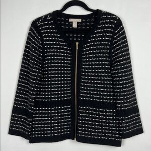 Banana Republic Black and White Merino Wool Full Zip Cardigan